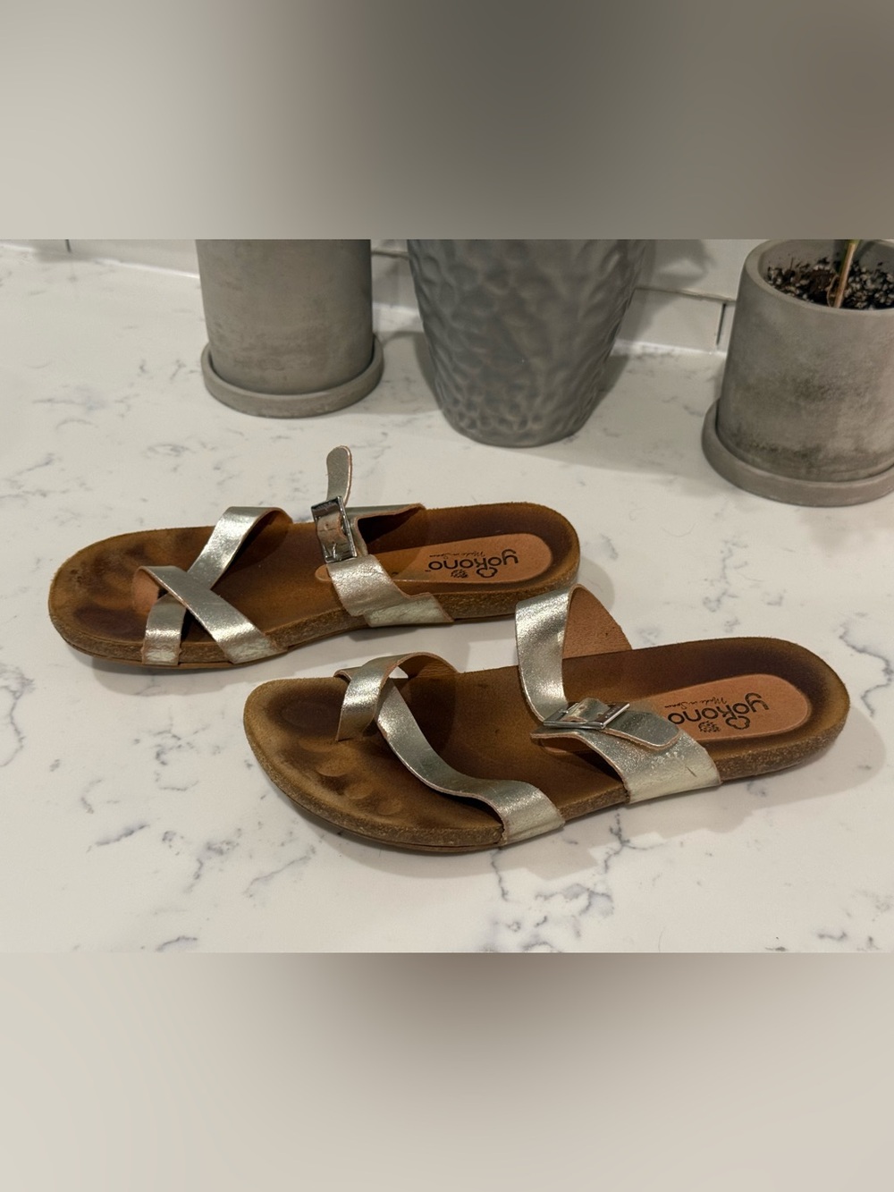 Yokono Metallic Gold Leather Slide Sandals